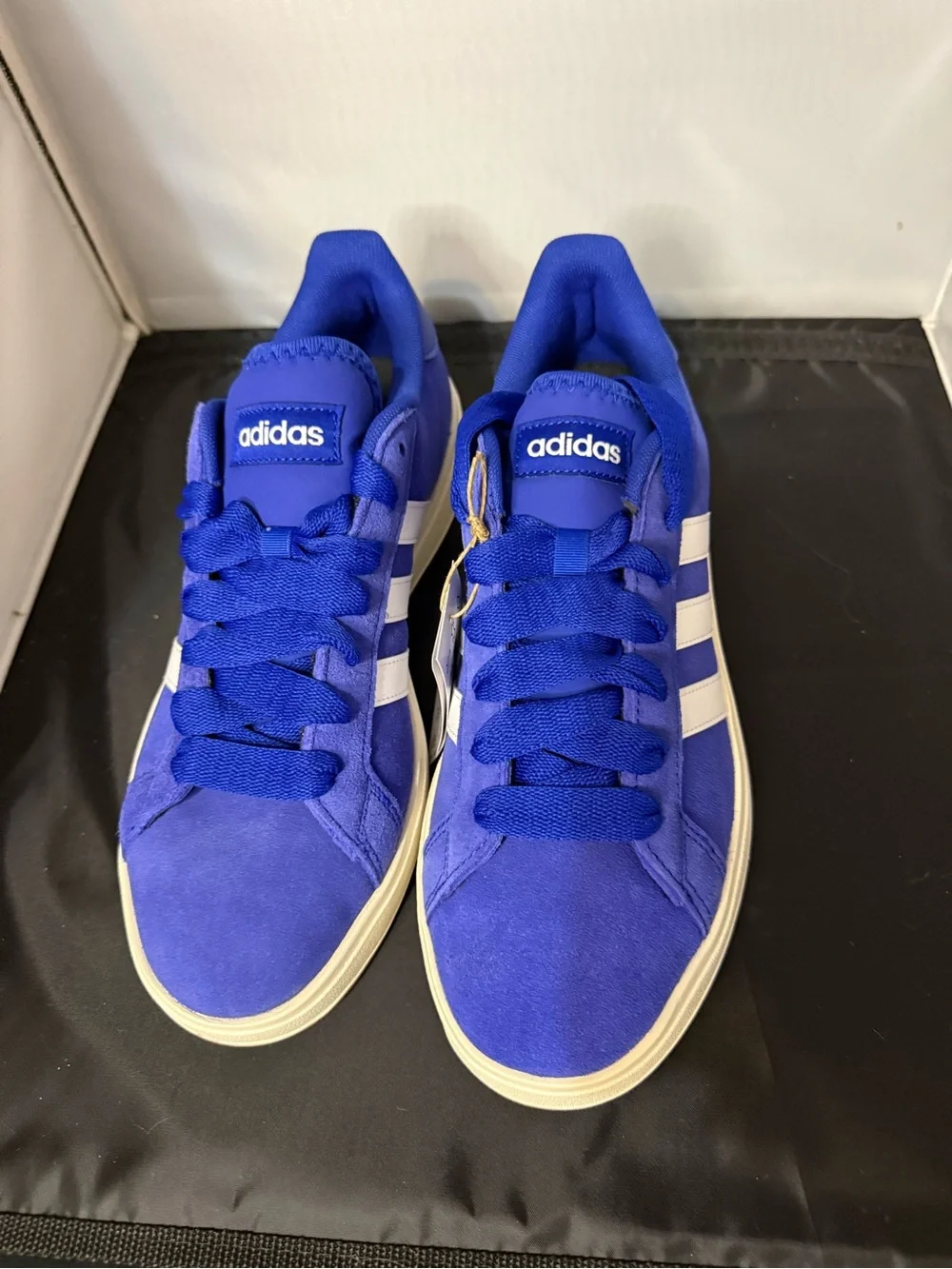 Adidas Grand Court Base O0s Blue Suede Low-Top Sneakers with White Stripes